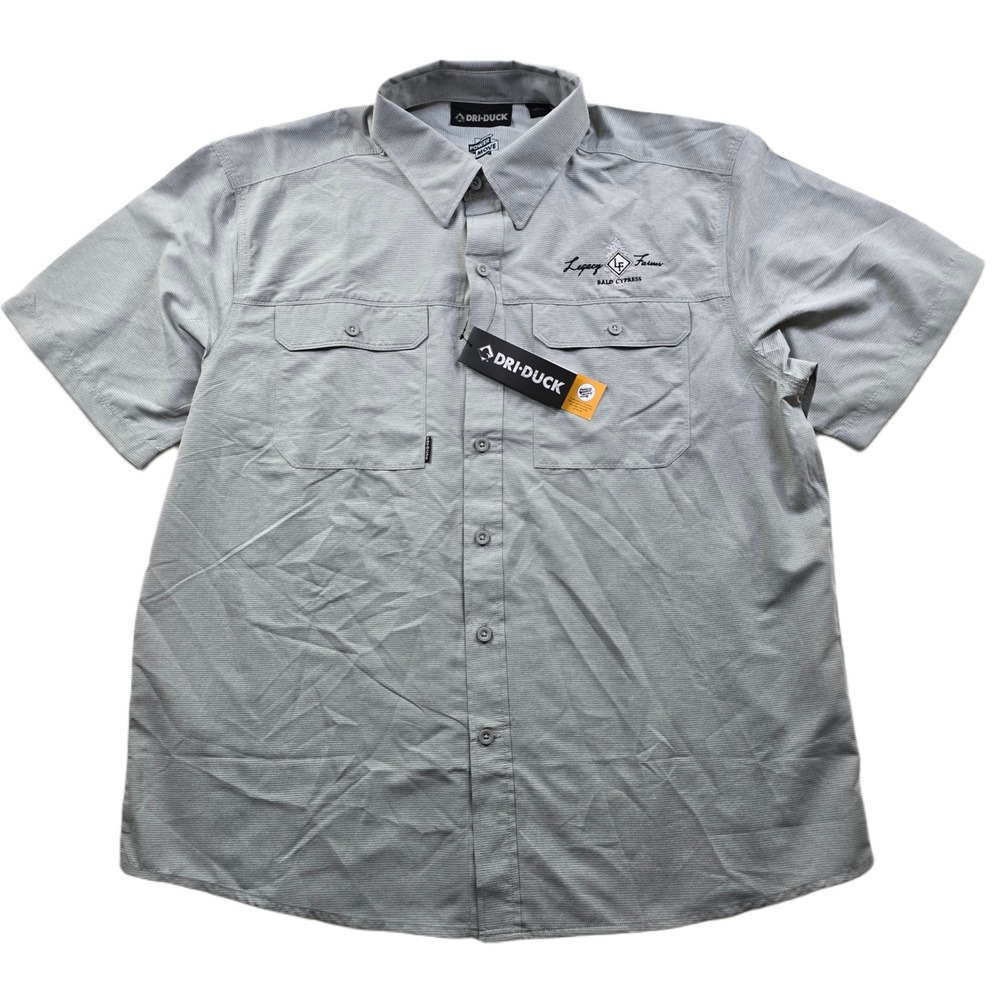 Dri-Duck Fishing Shirt Mens XL Gray Short Sleeve Power Move Co. Logo NEW
